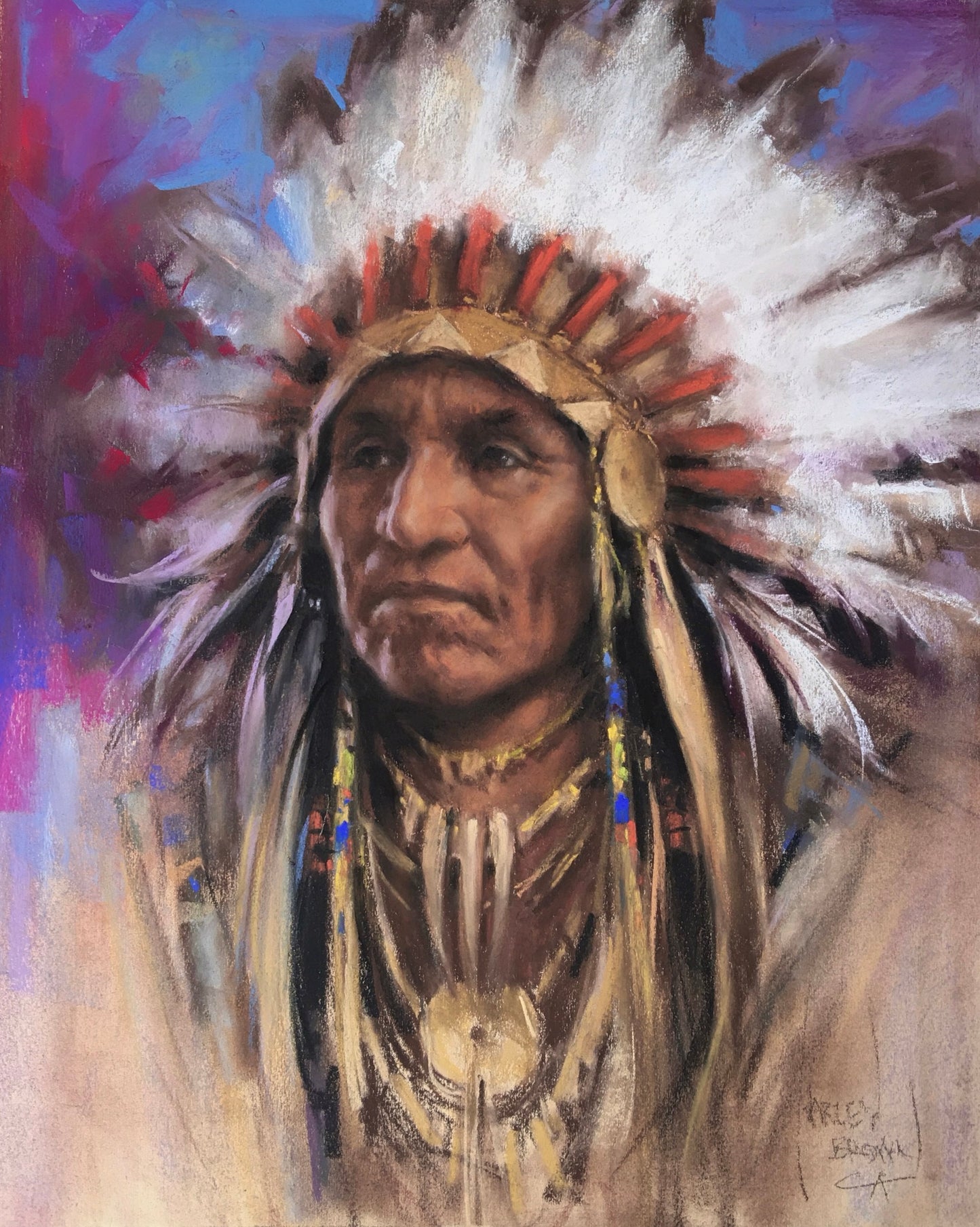 Cheyenne Warrior Original Pastel by Harley Brown 20x16" Framed