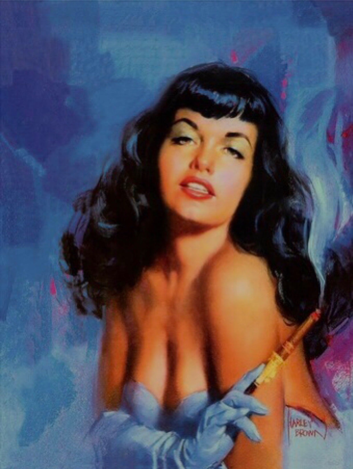 Bettie Page In Blue- 12 x 9" Signed by Harley Brown
