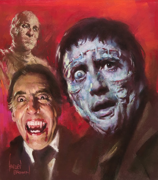 Christopher Lee Frankenstein Monster,  Dracula and The Mummy by Harley Brown