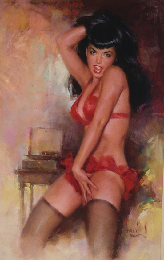 Bettie Page In Red - Signed by Harley Brown